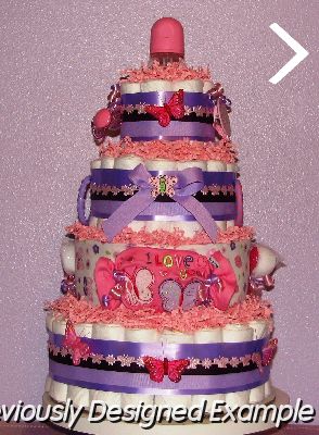 Butterfly-4 Tier-Diaper-Cake.JPG - Pink and Purple Butterfly 4 Tier